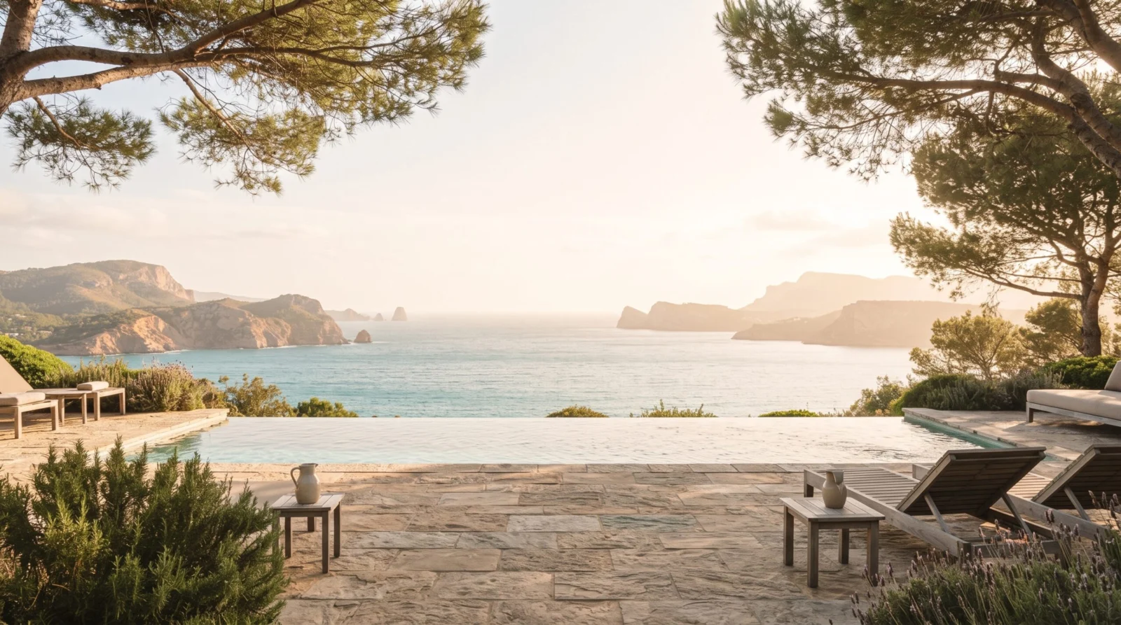 Recherche de location de luxe sur mesure : terrasse et piscine face à la Méditerranée
